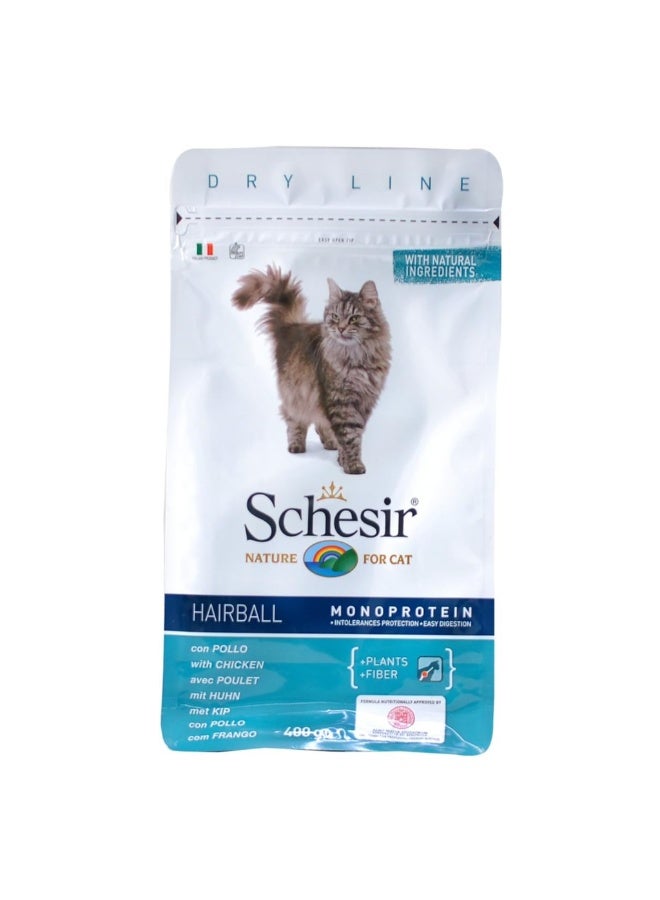 شيسر طعام قطط جاف Schesir للتحكم في كرات الشعر بنكهة الدجاج 400 جم | غذاء متكامل ببروتين واحد لدعم الهضم وصحة الفراء - Image 2